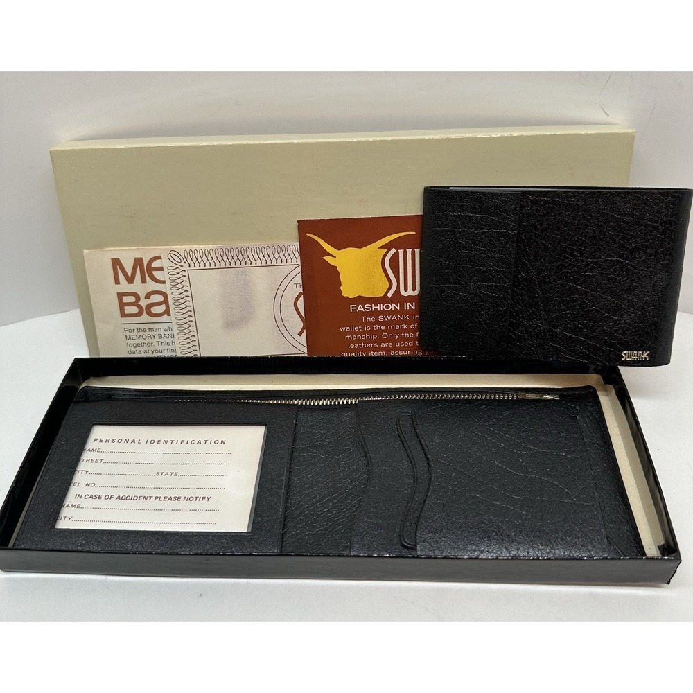 Swank Men's Leather Bifold Wallet Billfold & Card Holder Set Black New Vintage